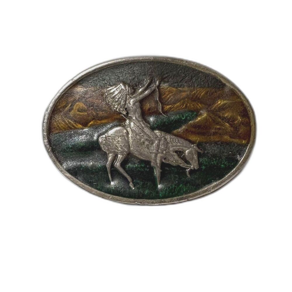 Vtg 1977 Chief Joseph of Nez Perces design Enamel Brass Bergamont Brass Works
